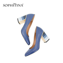 Load image into Gallery viewer, SOPHITINA Mature Hot Sale Pumps Fashion Colorful Square Heel High Quality Sheepskin Round Toe Shoes Elegant Women' s Pumps W10
